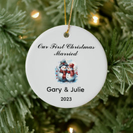パーソナライズされたクリスマス記念結婚した品 セラミックオーナメント
