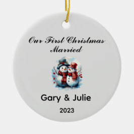 パーソナライズされたクリスマス記念結婚した品 セラミックオーナメント