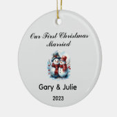 パーソナライズされたクリスマス記念結婚した品 セラミックオーナメント (左)