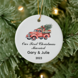 パーソナライズされたクリスマス記念結婚した品 セラミックオーナメント