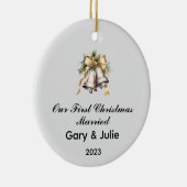 パーソナライズされたクリスマス記念結婚した品 セラミックオーナメント (右)