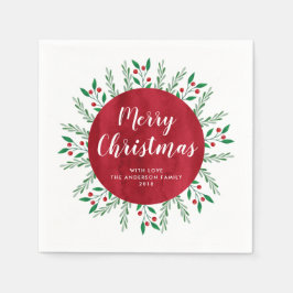パーソナライズされたクリスマス赤水カラーフローラ スタンダードカクテルナプキン