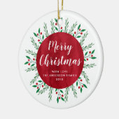 パーソナライズされたクリスマス赤水カラーフローラ セラミックオーナメント (左)