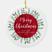 パーソナライズされたクリスマス赤水カラーフローラ セラミックオーナメント (裏面)