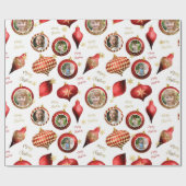 パーソナライズされたクリスマス赤金ゴールドフォトオーナメント ラッピングペーパー (フラット)