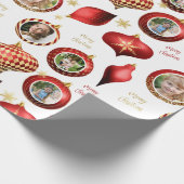 パーソナライズされたクリスマス赤金ゴールドフォトオーナメント ラッピングペーパー (角)