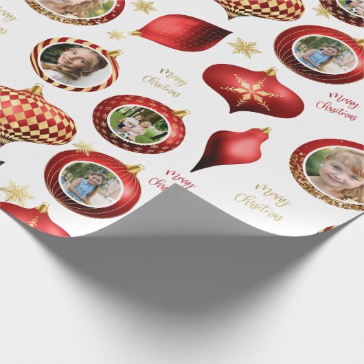パーソナライズされたクリスマス赤金ゴールドフォトオーナメント ラッピングペーパー (角)