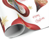 パーソナライズされたクリスマス赤金ゴールドフォトオーナメント ラッピングペーパー (ロールコーナー)