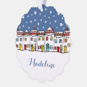 パーソナライズされたクリスマス通り雪景色 オーナメントカード (左)