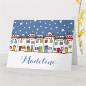 パーソナライズされたクリスマス通り雪景色 カード (黄色い花)