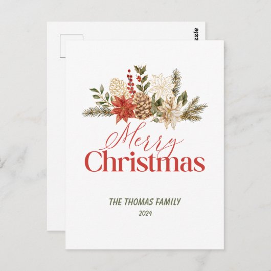 パーソナライズされたクリスマス金ゴールドフローラメリークリスマス ポストカード (正面/裏面)