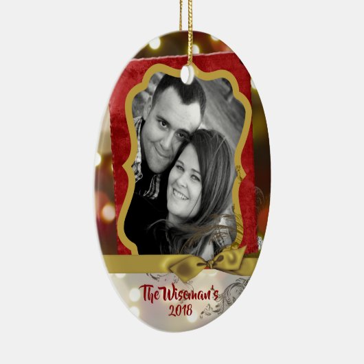 パーソナライズされたクリスマス金ゴールド《写真》ぼけ味写真オーナメント セラミックオーナメント (右)