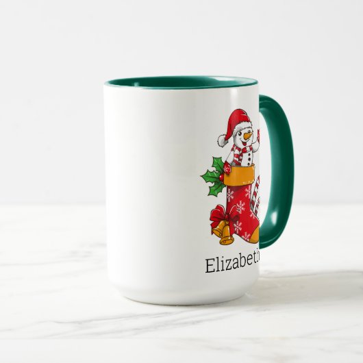 パーソナライズされたクリスマス雪だるまキャンディーケーンコーヒー マグカップ (正面右)