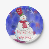 パーソナライズされたクリスマス雪だるまパーティー紙プレート ペーパープレート (正面)