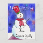 パーソナライズされたクリスマス雪だるまホリデー葉書 ポストカード (正面)