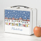 パーソナライズされたクリスマス雪通りシーン メタルランチボックス (インサイチュ)