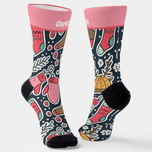 パーソナライズされたクリスマス靴下とミッテン柄 ソックス (傾斜あり)