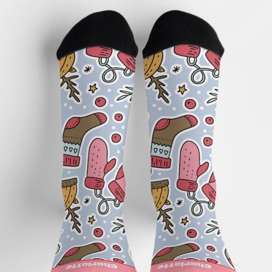 パーソナライズされたクリスマス靴下とミッテン柄 ソックス (上部)