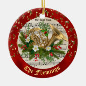 パーソナライズされたクリスマス音楽フランスのの角 セラミックオーナメント (正面)