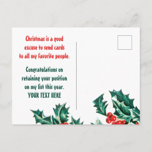 パーソナライズされたクリスマス顔インホールサンタ ポストカード (裏面)