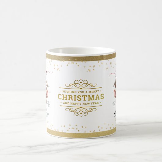 パーソナライズされたクリスマス鹿顔 コーヒーマグカップ (中央)