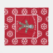 パーソナライズされたクリスマス2020赤ジンジャーブレッドマン フリースブランケット (正面(横))