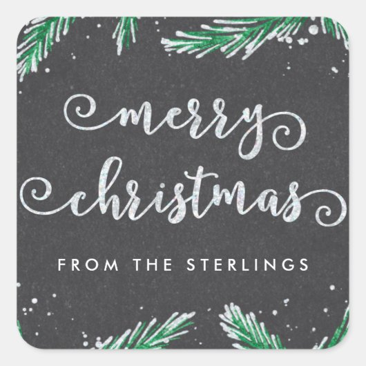 パーソナライズされたクリスマス |グリッタールック スクエアシール (正面)