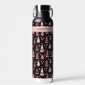 パーソナライズされたクリスマス ピンク ホリデー ツリー ウォーターボトル (正面)