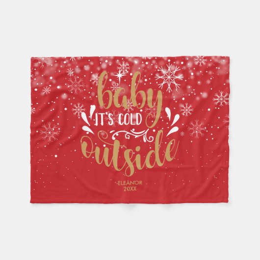 パーソナライズされたクリスマス ベイビー イッツ コールド アウトサイド フリースブランケット (正面(横))
