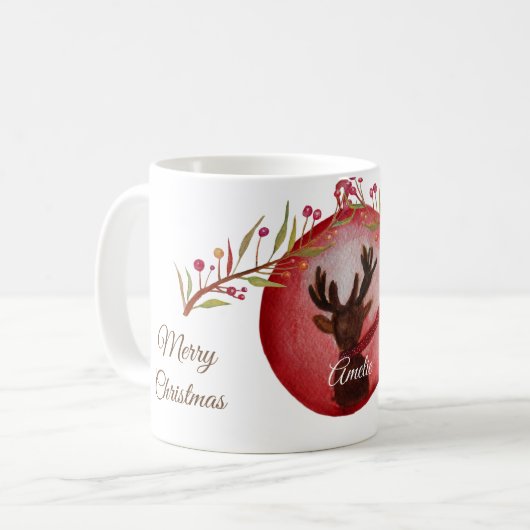 パーソナライズされたクリスマス。新年の贈り物のマグカップ コーヒーマグカップ (正面左)