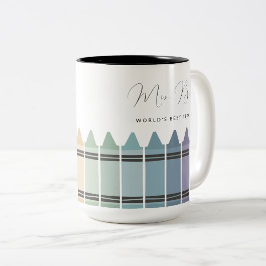 パーソナライズされたクレヨンレインボーワ最高のーズ先生 ツートーンマグカップ (正面右)