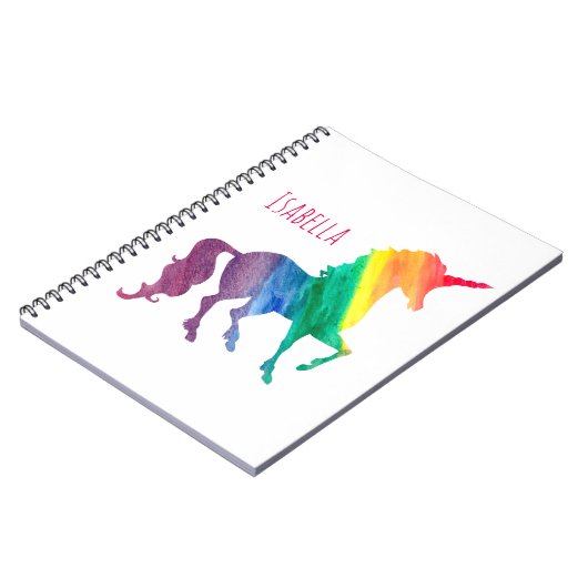 パーソナライズされたクールRainbow Unicorn水色ガーリー ノートブック (左側)