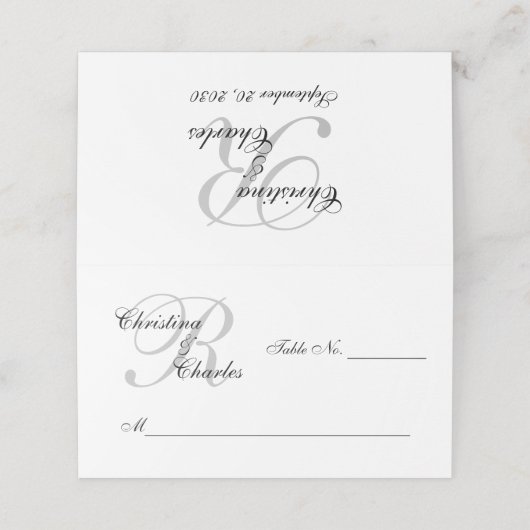 パーソナライズされたグエレガントレイのモノグラム結婚名 プレイスカード (外部開封)