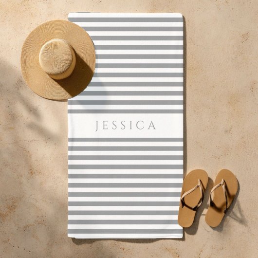 パーソナライズされたグモダンレストライプのン ビーチタオル