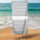 パーソナライズされたグモダンレストライプのン ビーチタオル