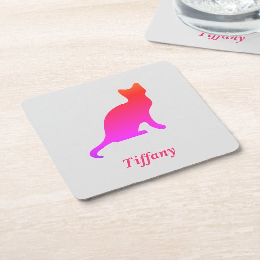 パーソナライズされたグラデーション猫 スクエアペーパーコースター (アングル)