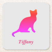 パーソナライズされたグラデーション猫 スクエアペーパーコースター (正面)