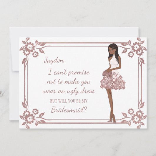 パーソナライズされたグラマラスガール ブライズメイドの提案 招待状 (正面)