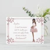 パーソナライズされたグラマラスガール ブライズメイドの提案 招待状 (スタンド正面)