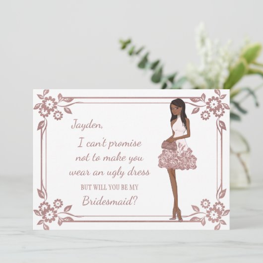 パーソナライズされたグラマラスガール ブライズメイドの提案 招待状 (スタンド正面)