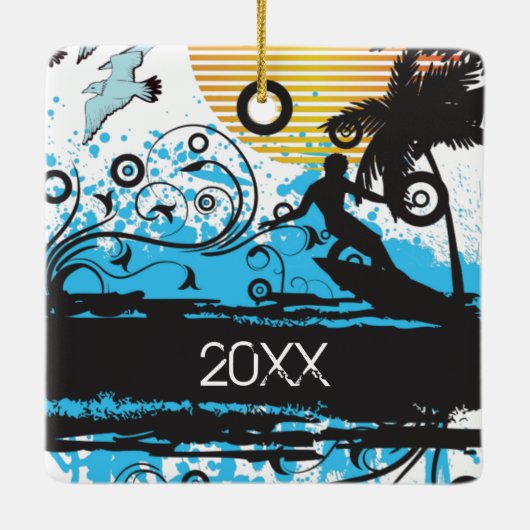 パーソナライズされたグランジサーフィンビーチ セラミックオーナメント (裏面)