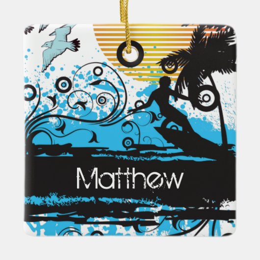 パーソナライズされたグランジサーフィンビーチ セラミックオーナメント (正面)