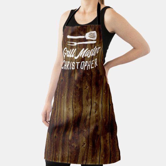 パーソナライズされたグリルマスターBBQ素朴ウッドシェフ エプロン (インサイチュ)