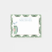 パーソナライズされたグリーンのギンガムゴルフ子供用ランチボックス ポストイット (正面)