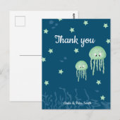 パーソナライズされたグリーンのクラゲ　ニュートラル　サンキュー ポストカード (正面/裏面)