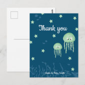 パーソナライズされたグリーンのクラゲ 中立 お礼 ポストカード (正面/裏面)