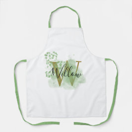 パーソナライズされたグリーンウォーターの色とフローライニシャル エプロン