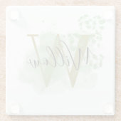 パーソナライズされたグリーンウォーターの色とフローライニシャル ガラスコースター (裏面)