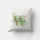 パーソナライズされたグリーンウォーターの色とフローライニシャル クッション (裏面)
