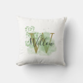 パーソナライズされたグリーンウォーターの色とフローライニシャル クッション (正面)